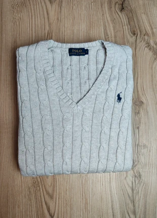 pull col V femme torsadé/tressé gris Ralph Lauren taille S, brand: Ralph Lauren, condizioni: Ottime, taglia: S / IT 40 / EU 36, €48.00, €51.10 include la Protezione acquisti