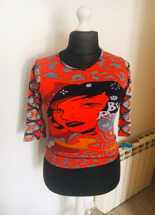Camiseta estampada estilo retro multicolor, merk: andrea sorando, staat: Heel goed, maat: XL / 42 / 14, € 6,00, € 7,00 inclusief Kopersbescherming
