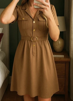 Robe chemise camel à boutons dorés et ceinture, condition: Very good, size: S / 36 / 8, €29.00, €31.15 includes Buyer Protection Pro