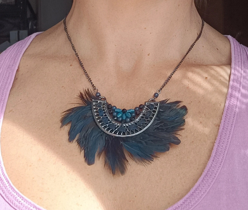 Collier bohème hippie à plumes promod 1