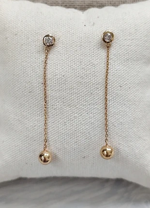 Boucles d'oreilles puces zirconium avec chaine et boule Plaqué or, zustand: Sehr gut, 14,00 €, 15,40 € inklusive Vinted-Käuferschutz