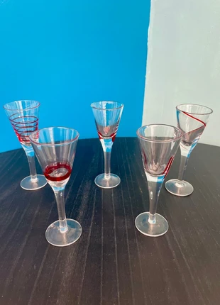 Lot 5 verres à liqueur vintage décor rouge – style Murano – soufflés main-années 70/90, condition: Very good, €10.00, €11.20 includes Buyer Protection