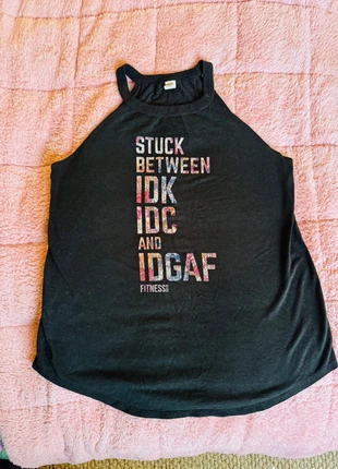 Gym slogan top in black, brand: Fitness Tee Co, condition: Satisfactory, size: L / UK 16-18, £4.00, £4.90 includes Buyer Protection