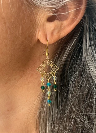 Boucles d’oreille pendantes carrées doré et bleu, condizioni: Ottime, €9.00, €10.15 include la Protezione acquisti