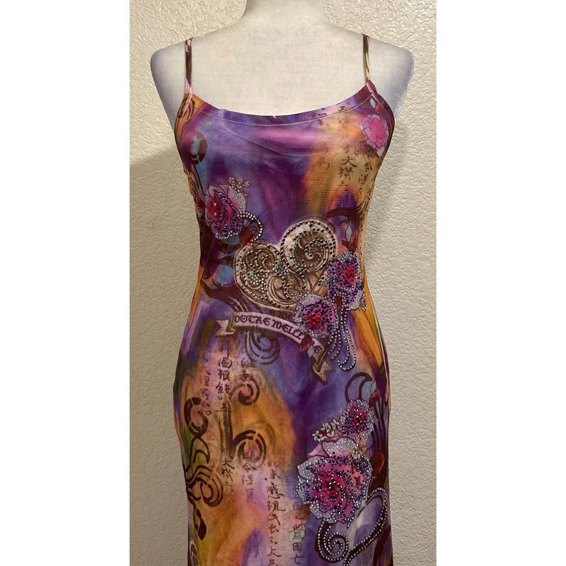 Vintage Y2K 2000s Multicolor Maxi Purple Boho Rhinestone Dress 2