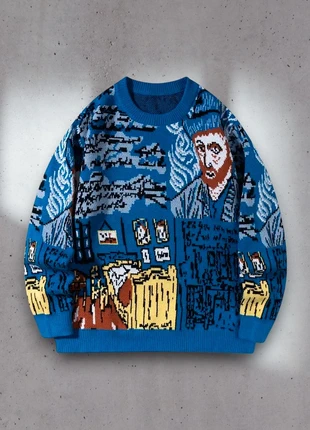 Pull d'hiver Y2K Style Old School - Taille M - Van Gogh - Bleu - Coupe lose #13, brand: Aesthetic, condition: Very good, size: M, €24.00, €25.90 includes Buyer Protection
