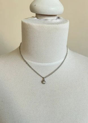 Collier argenté acier inoxydable pierre zircon, marque: Fait Main, état: Neuf avec étiquette, 9,50 €, 10,68 € Protection acheteurs incluse