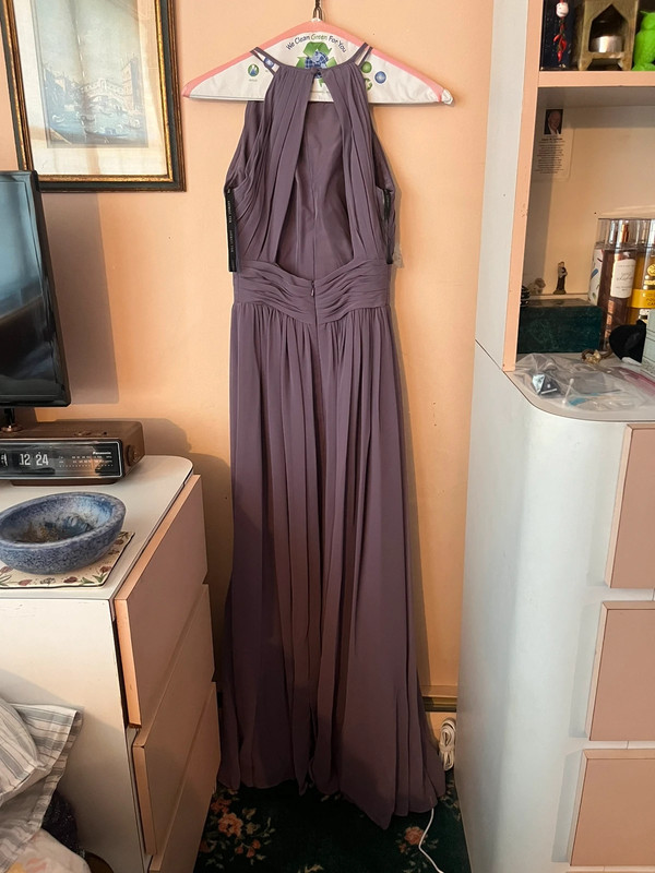 Bill Levkoff purple halter bridesmaid dress 2