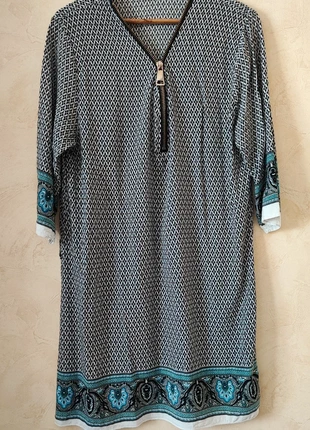 robe fluide à motifs manches trois quart noir blanc bleu turquoise 40 L, zustand: Sehr gut, größe: L / 40 / 12, 4,00 €, 4,90 € inklusive Vinted-Käuferschutz