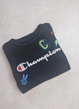 Sweat Champion noir à écussons – Taille L – Authentic Athleticwear, marque: Champion, état: Très bon état, taille: L, 16,00 €, 17,50 € Protection acheteurs incluse