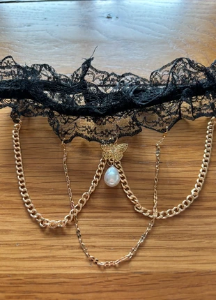 Black Lace Choker with Gold Chains & Butterfly Charm, condition: New without tags, £2.00, £2.80 includes Buyer Protection