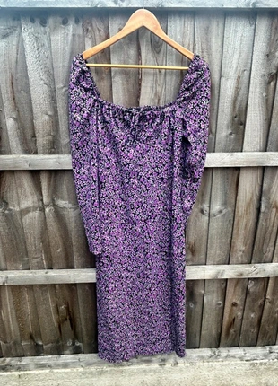 💜 Bershka Purple Floral Midi Dress with Off-the-Shoulder Detail – Size L 💜, brand: Bershka, condition: Very good, size: M / UK 12-14, £8.00, £9.10 includes Buyer Protection
