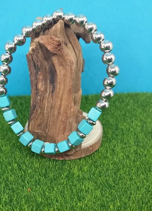 Bracelet perle métal et turquoise carrées, zustand: Neu, 1,00 €, 1,75 € beinhaltet Vinted-Käuferschutz Pro