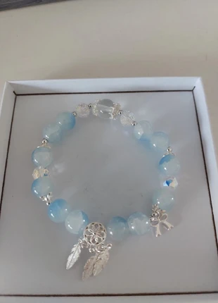 Jolie bracelet perles en verre craquelés bleu, marque: Fabrication Artisanale, état: Neuf sans étiquette, 5,00 €, 5,95 € Protection acheteurs incluse