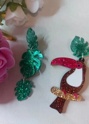 Boucles d'oreilles pendantes toucan oiseau tropical pailleté oreilles percées, marca: vintage kawai, estado: Muito bom, €6.00, €7.00 inclui Proteção do Comprador