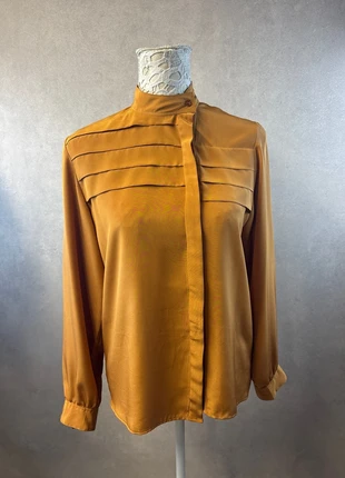 Chemisier camel plissé col montant – Taille 40 – 100 % polyester – Lot P1, condition: Very good, size: L / 40 / 12, €9.00, €10.15 includes Buyer Protection Pro