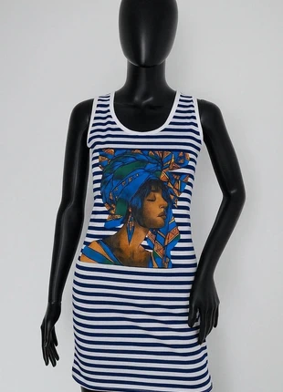 Vestido de rayas con estampado de rostro, marca: Campos, estado: Nuevo sin etiquetas, tamaño: S / 36 / 8, 12,90 €, 14,25 € Protección al comprador incluida