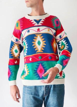 Pull vintage multicolore avec broderie – Tulchan – L / 40 / 12, marque: Tulchan, état: Très bon état, taille: L, 35,00 €, 37,45 € Protection acheteurs incluse