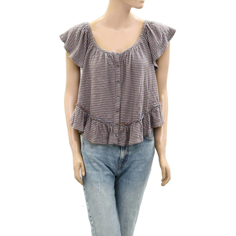 BDG Urban Outfitters Harlow Off-The-Shoulder Blouse Top Buttondown L New 270955 1