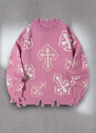 Pull d'hiver Y2K Style Old School - Taille M - Motif Croix - Rose Blanc - Coupe lose #6, marca: Aesthetic, estado: Muy bueno, tamaño: M, 29,00 €, 31,15 € Protección al comprador incluida