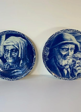Lot de 2 assiettes anciennes Boch La Louvière – Delft Belgium – Marin & Vieille dame – 25 cm, marque: Boch La Louvière, état: Très bon état, 55,00 €, 58,45 € Protection acheteurs incluse