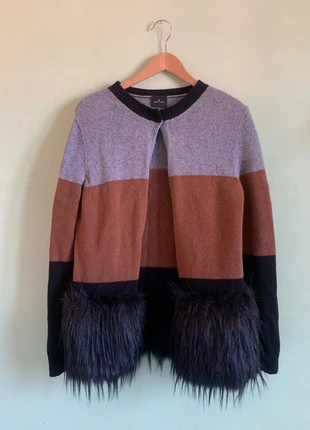 Cardigan Gotha A Blocchi Di Colore Nero, Grigio, Marrone Con Pelliccia Sintetica - Taglia S/M, merk: Gotha, staat: Heel goed, maat: M / 38 / 10, € 60,00, € 63,70 inclusief Kopersbescherming