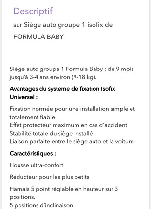 Siège auto Groupe 3 - Formula Baby