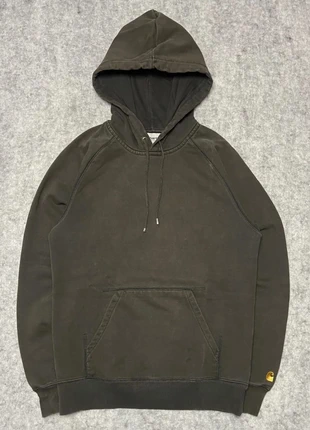 Pull à capuche Carhartt marron logo brodé jaune sur la manche - S, marque: Carhartt, état: Bon état, taille: S, 24,90 €, 26,85 € Protection acheteurs incluse