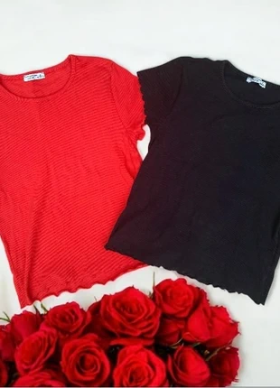 🌹 Lot 2 T-shirts côtelés noirs et rouges-Fille taille S/16 ans🌹, brand: Fashion Private Company, condition: Very good, size: 16 years / 176 cm, €9.00, €10.15 includes Buyer Protection