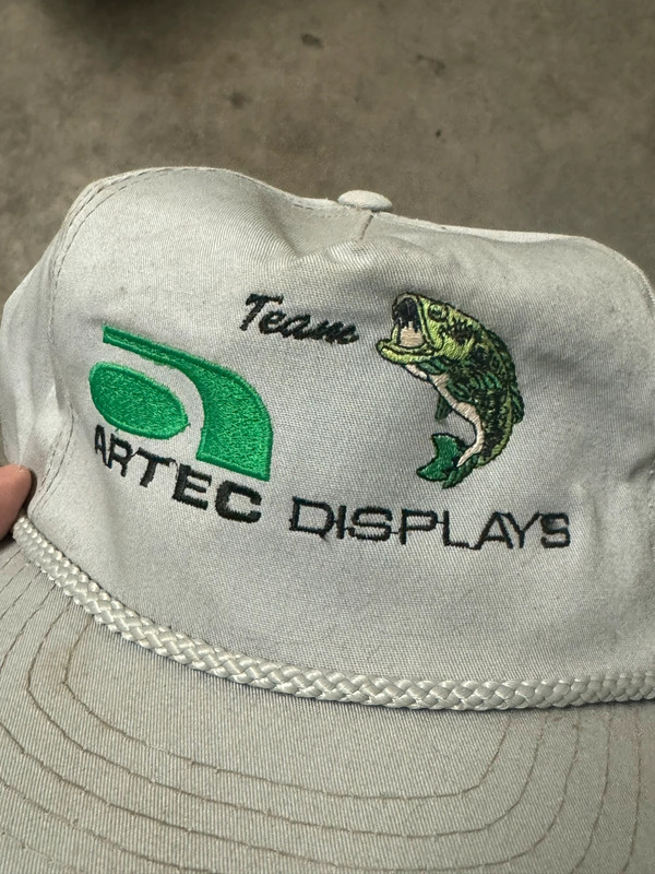 Vintage 90s Fish Team Artec Displays Grey Rope Hat Distressed 2