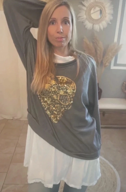 Sweat oversize – motif tête de mort sequins dorés + grand débardeur - photo numéro 6