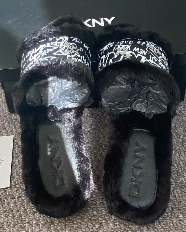 DKNY fake fur designer sliders Vinted