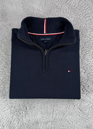 Pull Half zip 1/4 zip col camionneur Tommy Hilfiger coton | Bleu Marine logo brodé | Taille XL 00672, marca: Tommy Hilfiger, estado: Muito bom, tamanho: XL, €40.00, €42.70 inclui Proteção do Comprador Pro