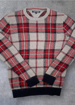 Pull papy Tommy Hilfiger homme, beige rouge et noir, coton et laine, logo brodé, M, brand: Tommy Hilfiger, condizioni: Ottime, taglia: M, €35.00, €37.45 include la Protezione acquisti