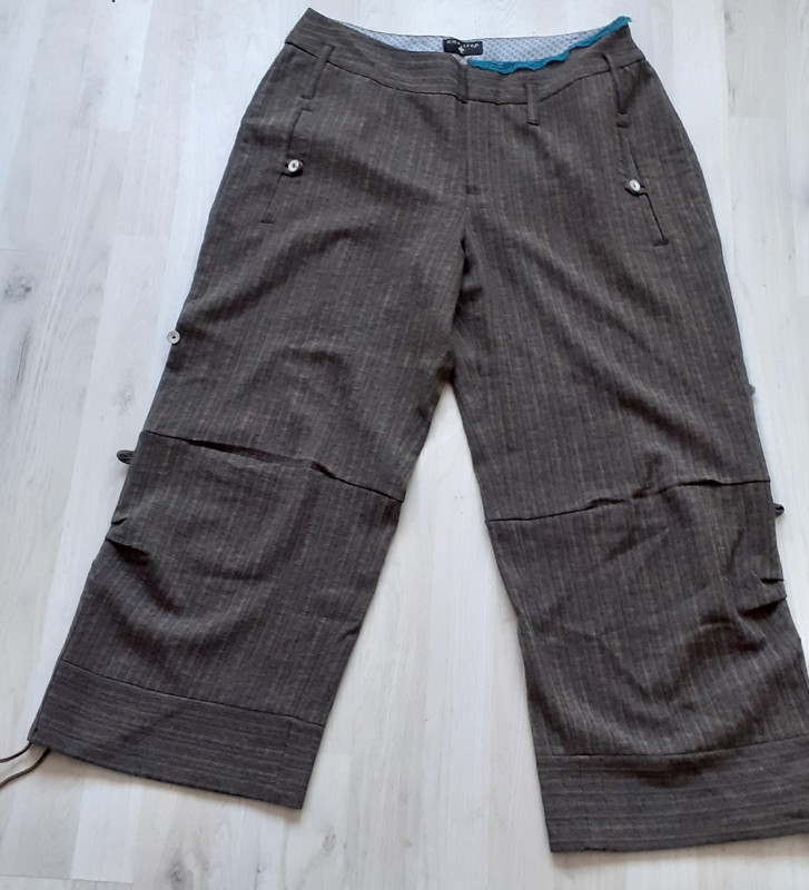 pantalon  large 7/8 eme marron rayé One Step 3