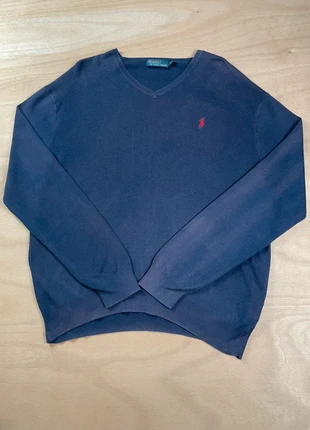 Pull bleu marine Ralph Lauren col V coton manches longues logo brodé taille XL, brand: Ralph Lauren, condition: Good, size: XL, €15.00, €16.45 includes Buyer Protection