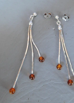 Boucle d'oreille clou pendentif femme jeune fille ambre orange chaine vénitienne grise argent massif, merk: argent massif 925, staat: Heel goed, € 28,00, € 30,10 inclusief Kopersbescherming Pro