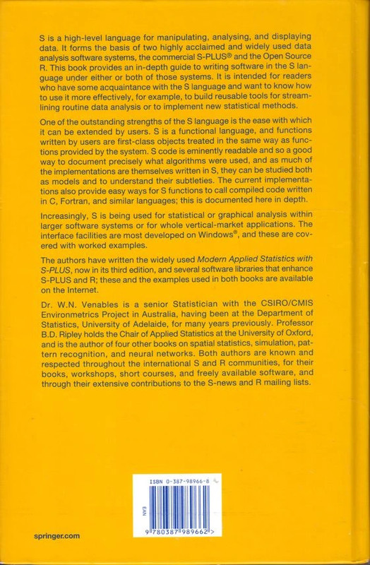 S programming Venables, Ripley Springer 2000 2