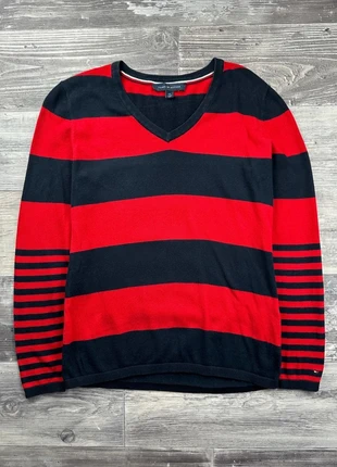 Pull col V rayé Tommy Hilfiger Rouge et Noir taille S, brand: Tommy Hilfiger, condition: Very good, size: S / 36 / 8, €13.00, €14.35 includes Buyer Protection Pro