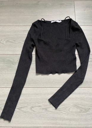 Pull fin gris anthracite cropped décolleté carré détail de bretelles t.xxs NA-KD porté une fois, brand: NA-KD, condizioni: Ottime, taglia: XXS / IT 36 / EU 32, €5.00, €5.95 include la Protezione acquisti