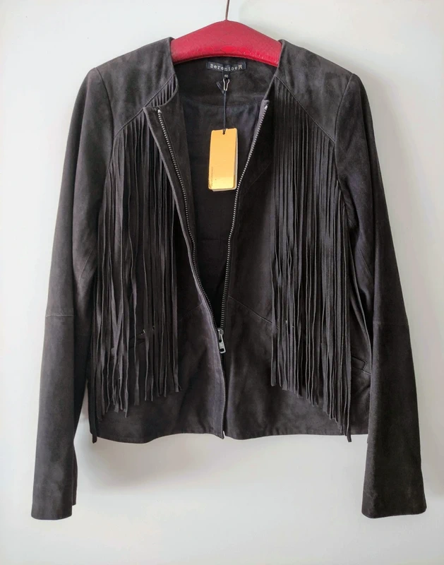 Veste en cuir en cuir noire à franges femme neuve avec étiquette - Bérénice - Taille 40 - photo numéro 2