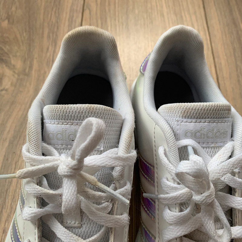 Size 4.5 white Adidas grand court trainers holographic stripes