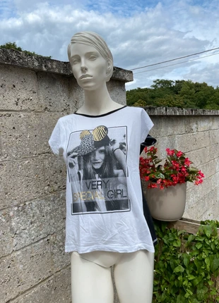 🖤 T-shirt blanc imprimé photo – G One by Gémo – Taille M, brand: Gémo, condition: Very good, size: M / 38 / 10, €3.90, €4.80 includes Buyer Protection