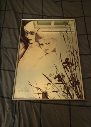 Tableau miroir vintage signé Vicki Wells – décor romantique années 70, condition: Good, €40.00, €42.70 includes Buyer Protection