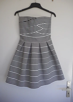 Robe bustier marinière rayures rayée noir/blanc zip dos doré décolleté cœur Pimkie T M = 36/38, brand: Pimkie, condition: Very good, size: M / 38 / 10, €7.00, €8.05 includes Buyer Protection