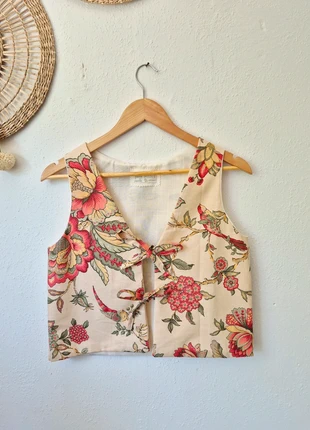Upcycled gilet/tie front top 'Birds' S/M, marca: MINT Upcycling, estado: Novo sem etiquetas, tamanho: M / 38 / 10, €39.95, €42.65 inclui Proteção do Comprador Pro