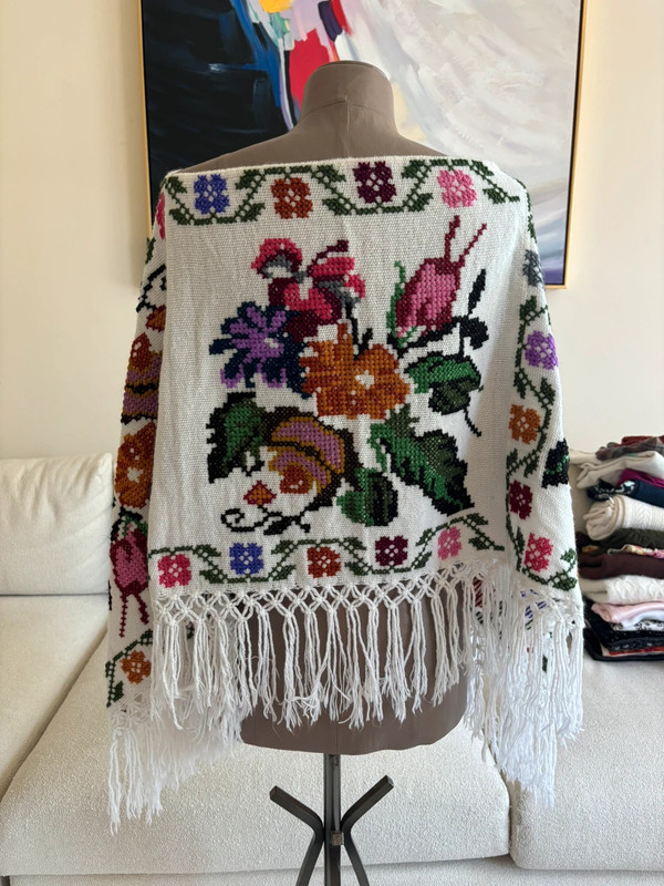 White Embroidered Knit Poncho 2