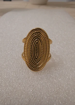 💍 Bague Dorée Acier Inoxydable – Motif Ovale Ornemental, état: Neuf sans étiquette, taille: Ajustable, 4,90 €, 5,85 € Protection acheteurs incluse
