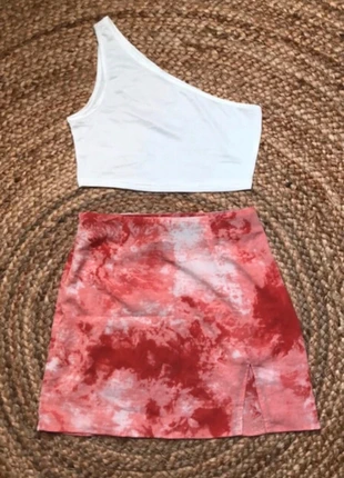 Ensemble crop top blanc et jupe effet fumé rose ZAFUL 36/S, merk: Zaful, staat: Nieuw zonder prijskaartje, maat: S / 36 / 8, € 6,50, € 7,53 inclusief Kopersbescherming