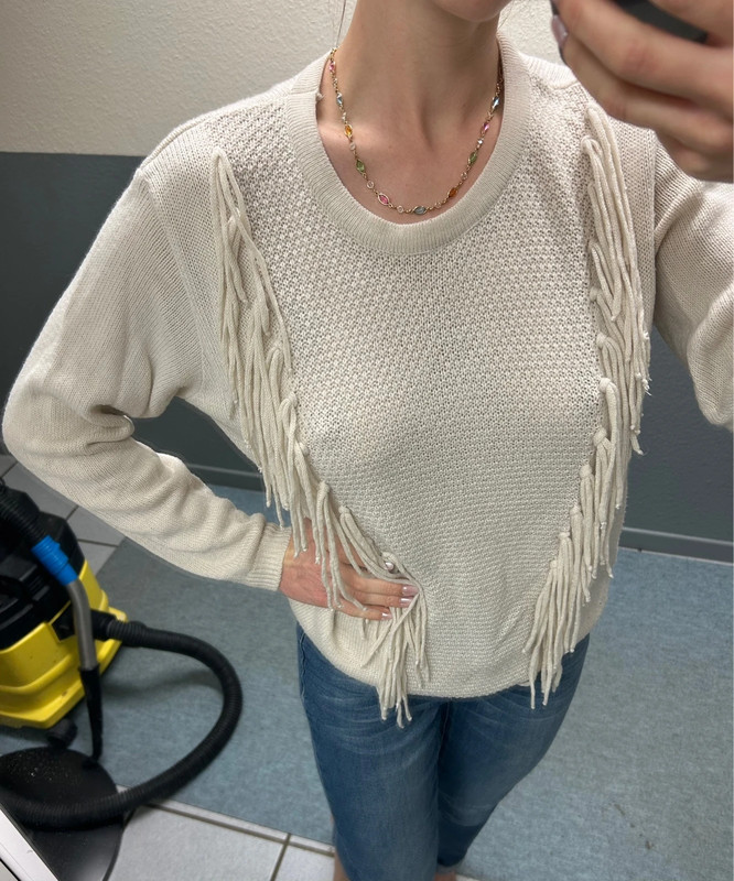 Pull beige style bohème à franges H&M 1